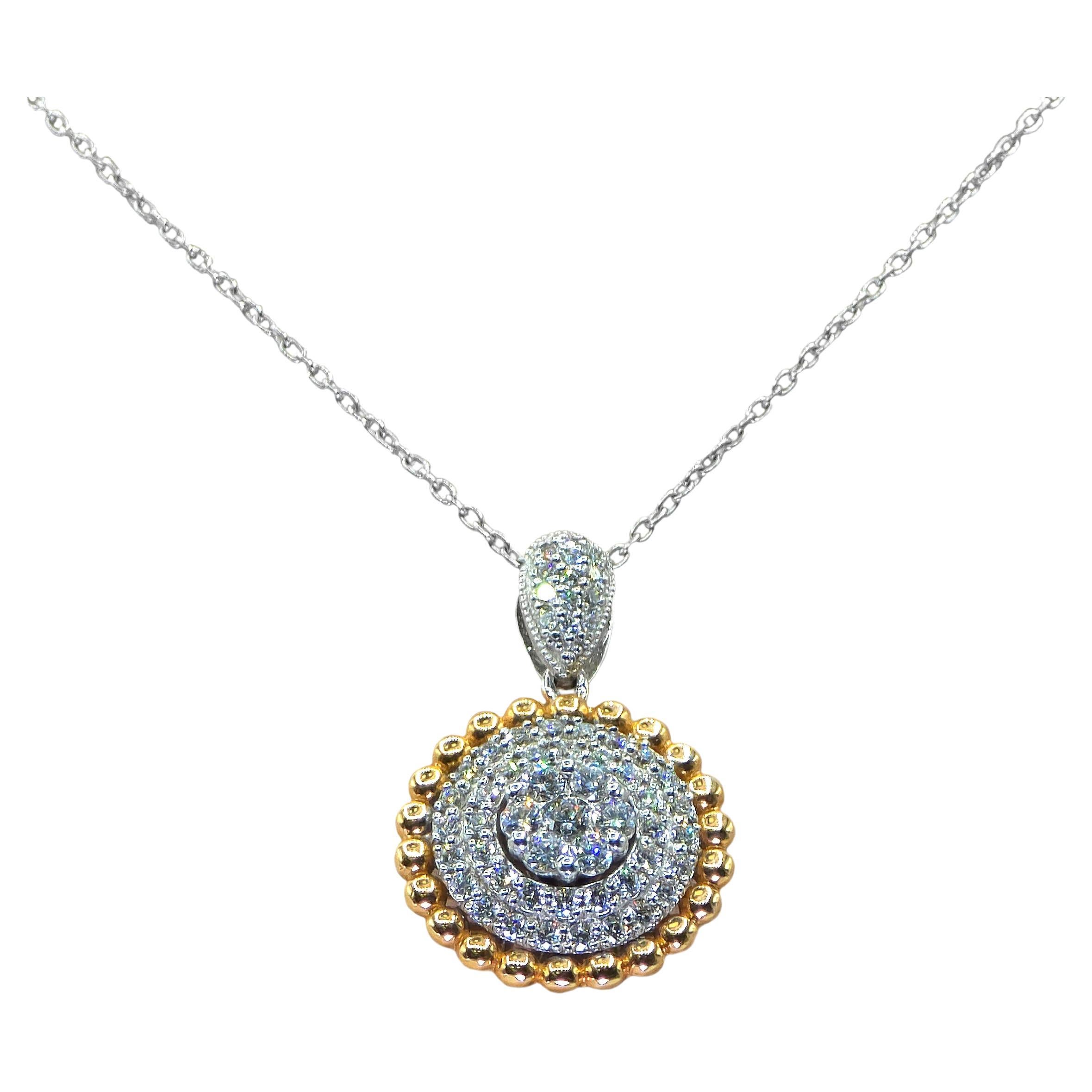 Natural Diamond Necklace 18K White Rose Gold 750 Two Tone For Sale
