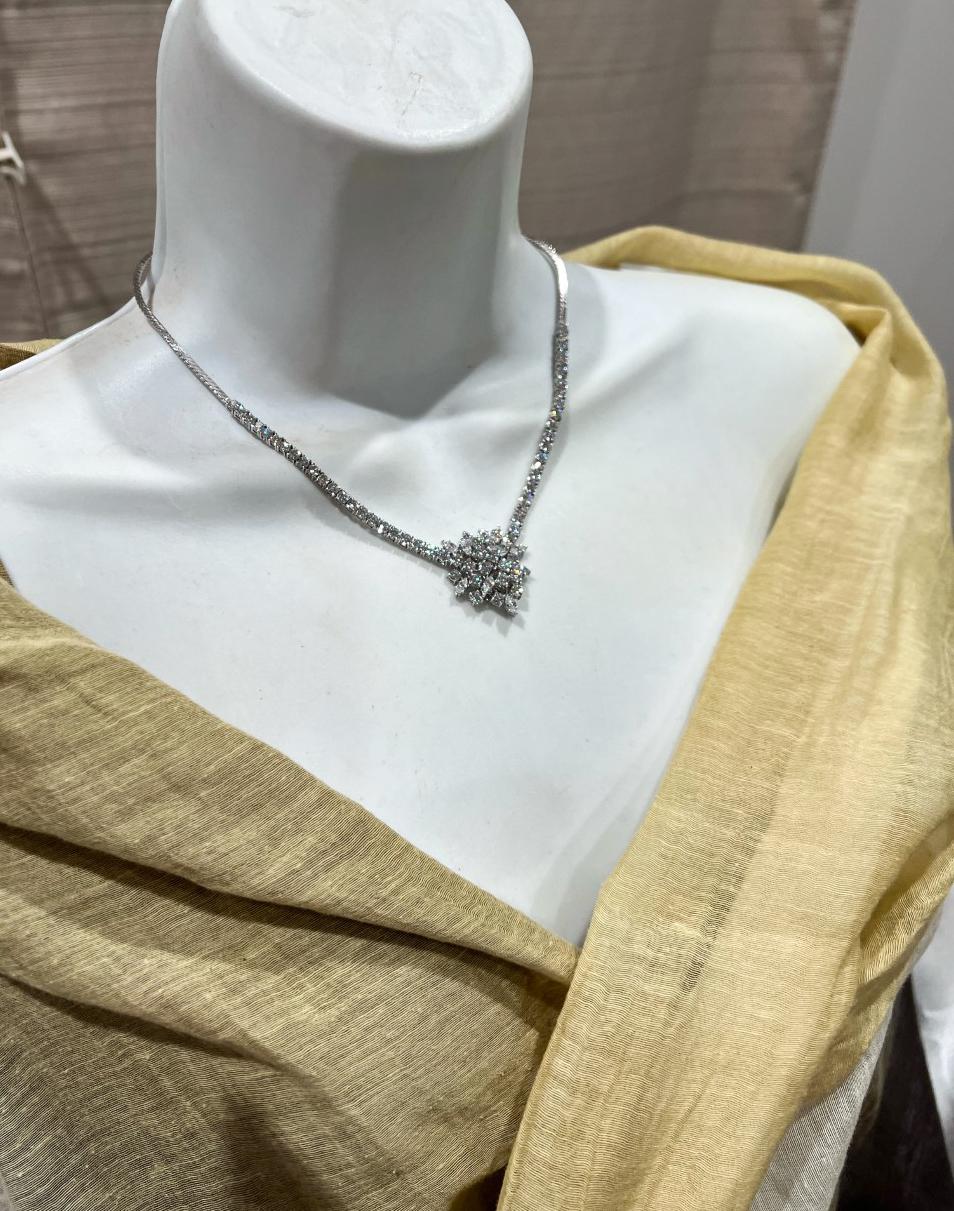 Natural Diamond Necklace Choker Vintage 14k White Gold 9.52tdw For Sale 7