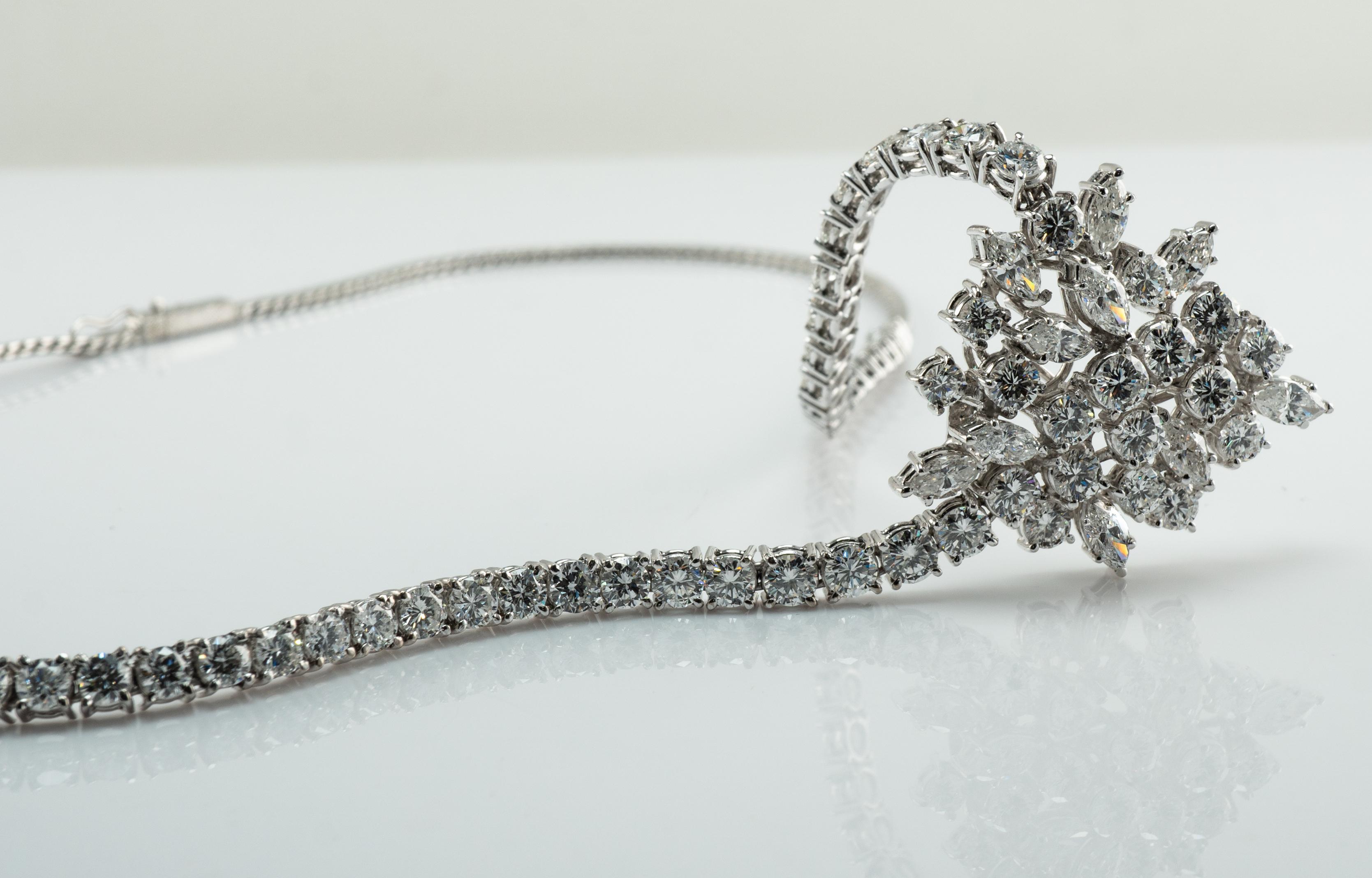 Women's Natural Diamond Necklace Choker Vintage 14k White Gold 9.52tdw For Sale