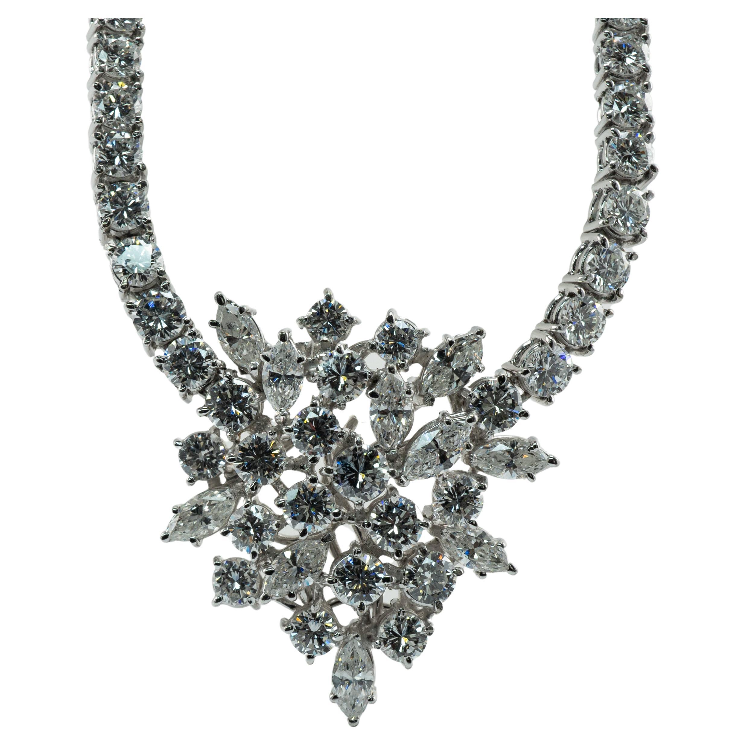 Natural Diamond Necklace Choker Vintage 14k White Gold 9.52tdw