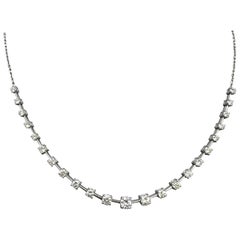 Natural Diamond Necklace in 14k White Gold, 3.02ctw, Half-way Chain, Bars Design Natural Diamond Necklace in 14k White Gold, 3.02ctw, Half-way Chain, Bars Design