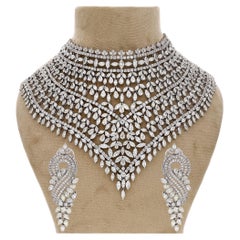 Natural Diamond  Necklace & Earring Suite with 135.87 Ct Diamond in 18 KW Gold