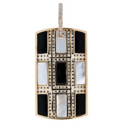 Natural Diamond, Onyx, and Mother Of Pearl 14-Karat Dog Tag In Stock