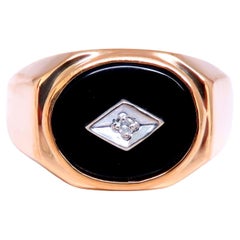Natural Diamond Onyx Mens Pinky Ring 14kt Gold