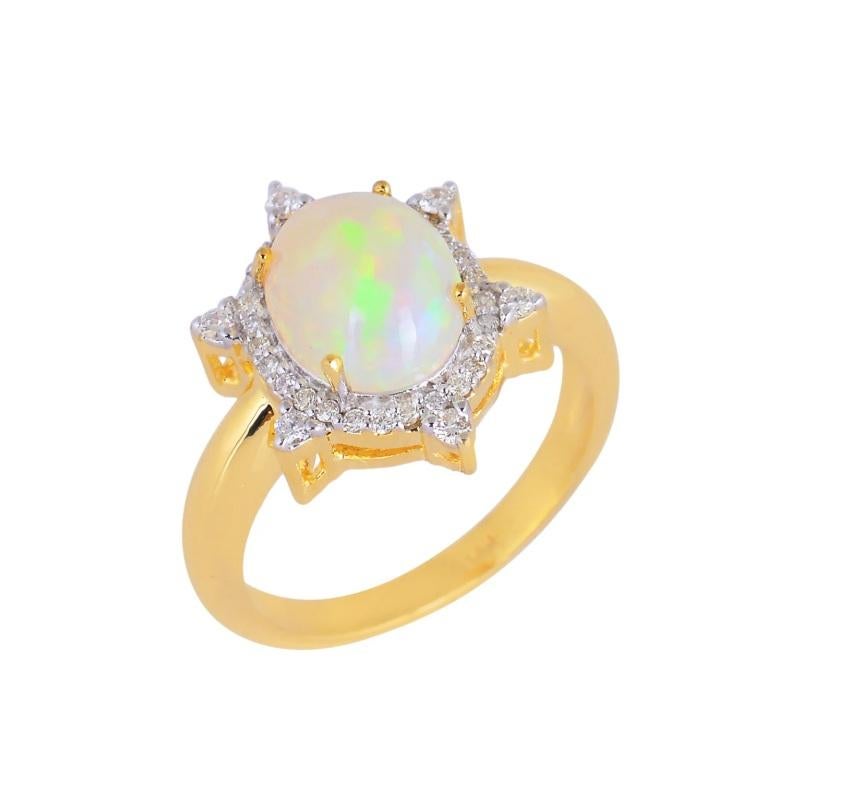 Anello con diamante naturale e opale in oro 14K In condizioni Nuovo in vendita a jaipur, IN