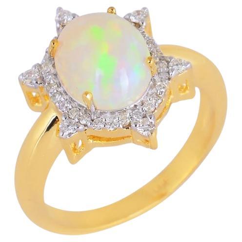 Anello con diamante naturale e opale in oro 14K