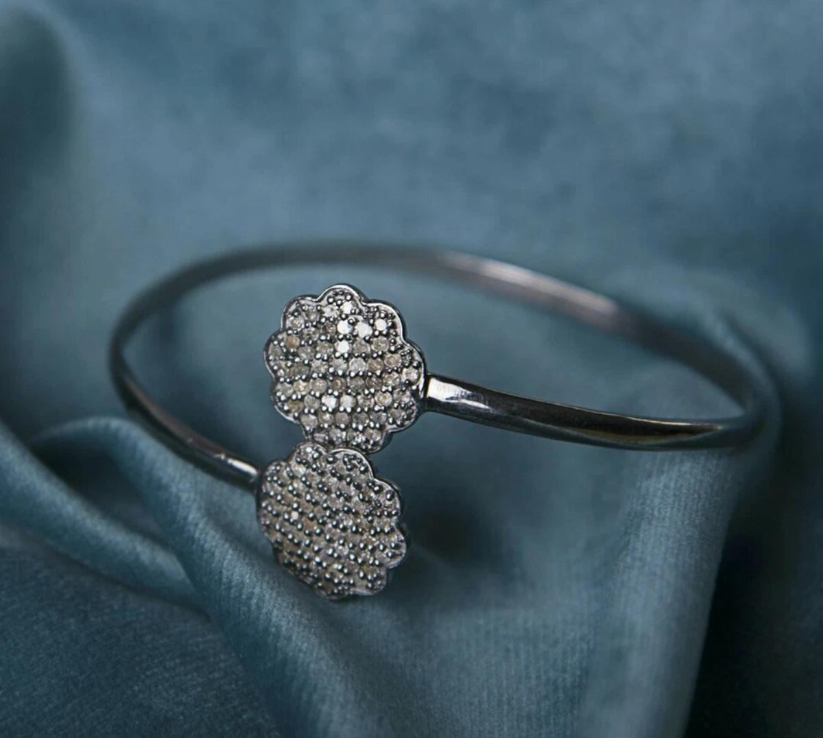 da uomo o donna Bracciale aperto con diamanti naturali in argento 925 Regalo di moda con diamanti. in vendita