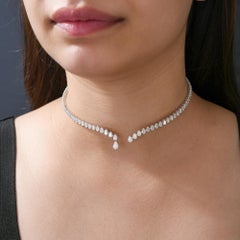 Natural Diamond Open Collar Necklace, 6.48 Cts, 18K White Gold, A Wedding Gift