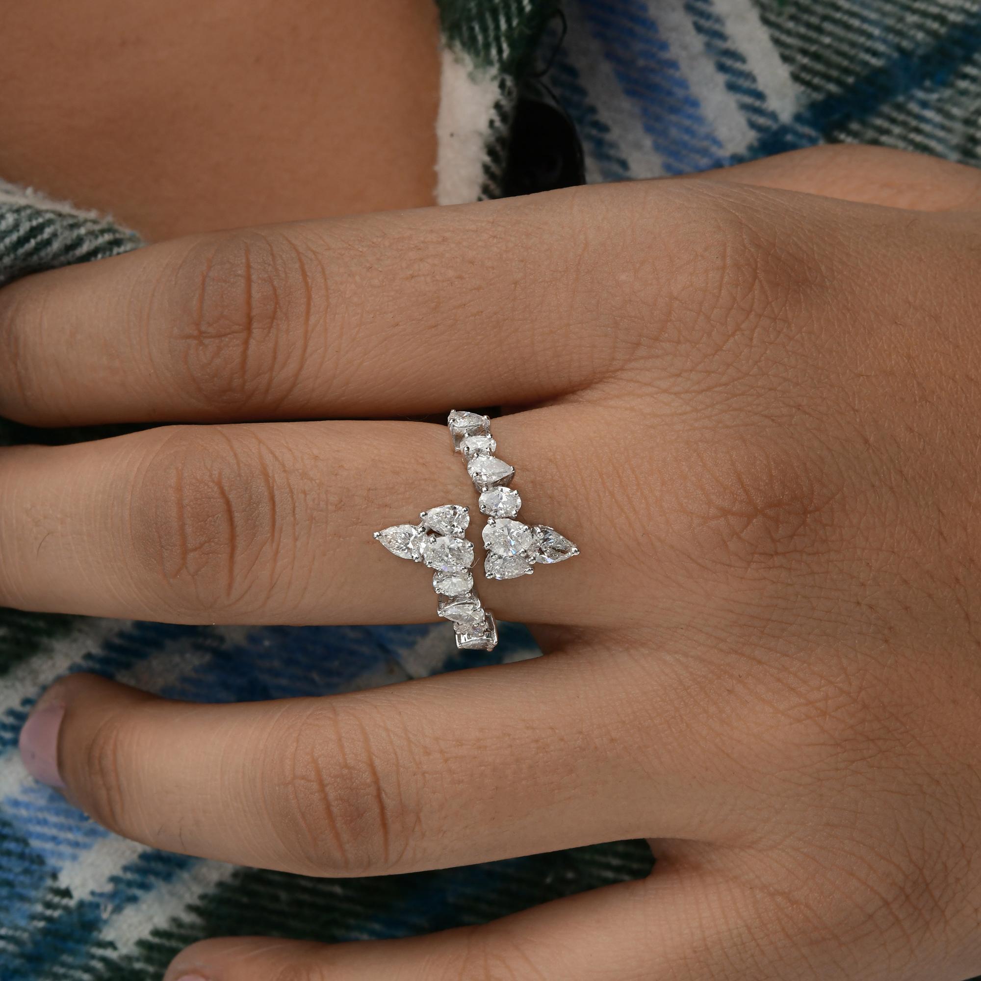 Im Angebot: Natürlicher Diamant Offener Manschettenring SI/H 1,55 Karat 14k Weißgold Ehering Geschenk () 2