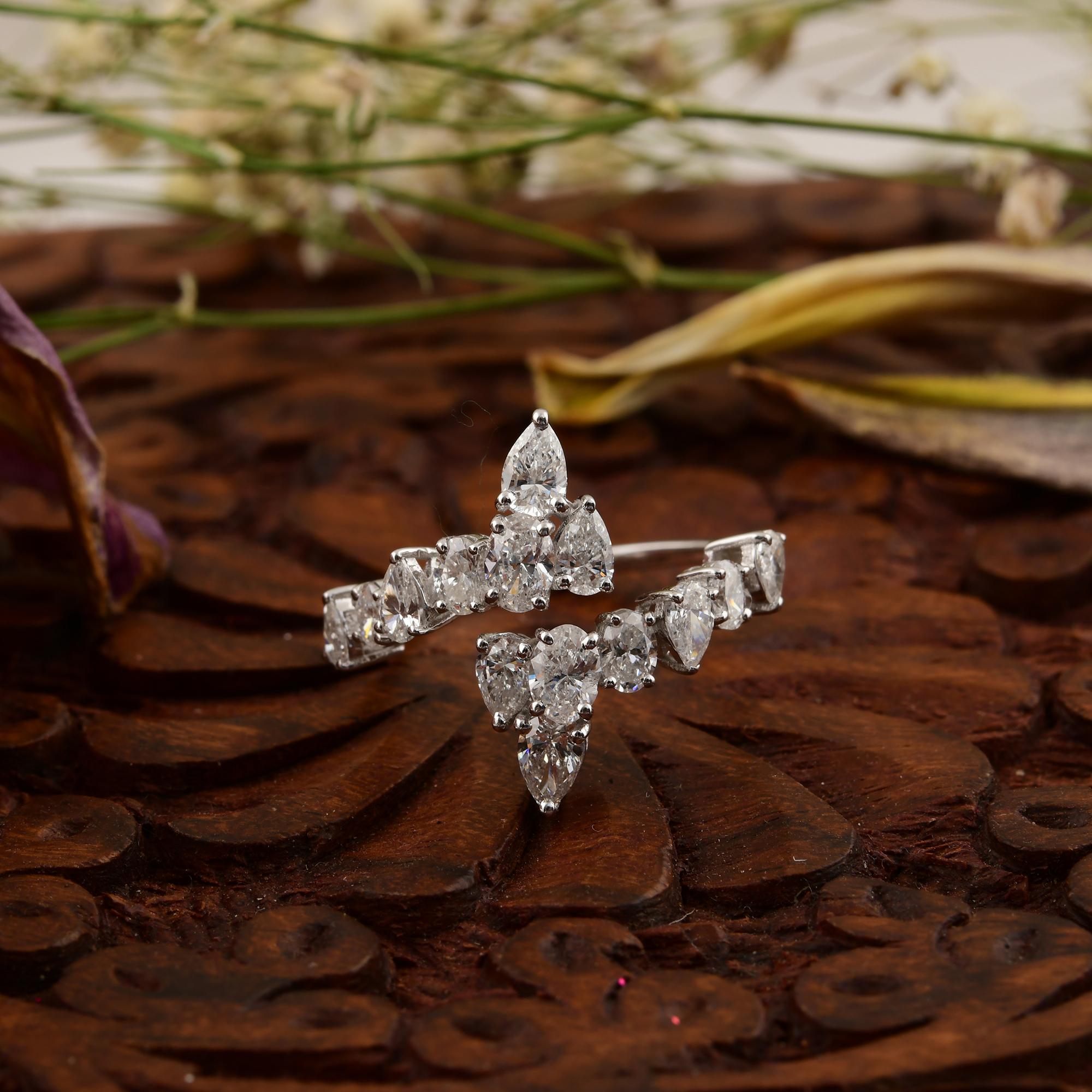 Im Angebot: Natürlicher Diamant Offener Manschettenring SI/H 1,55 Karat 14k Weißgold Ehering Geschenk () 7