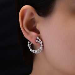 Natural Diamond Open Hoop Earrings 3.22 Ct 18K White Gold Multi Shape Diamond
