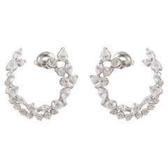 Natural Diamond Open Hoop Earrings 3.22 Ct 18K White Gold Multi Shape Diamond