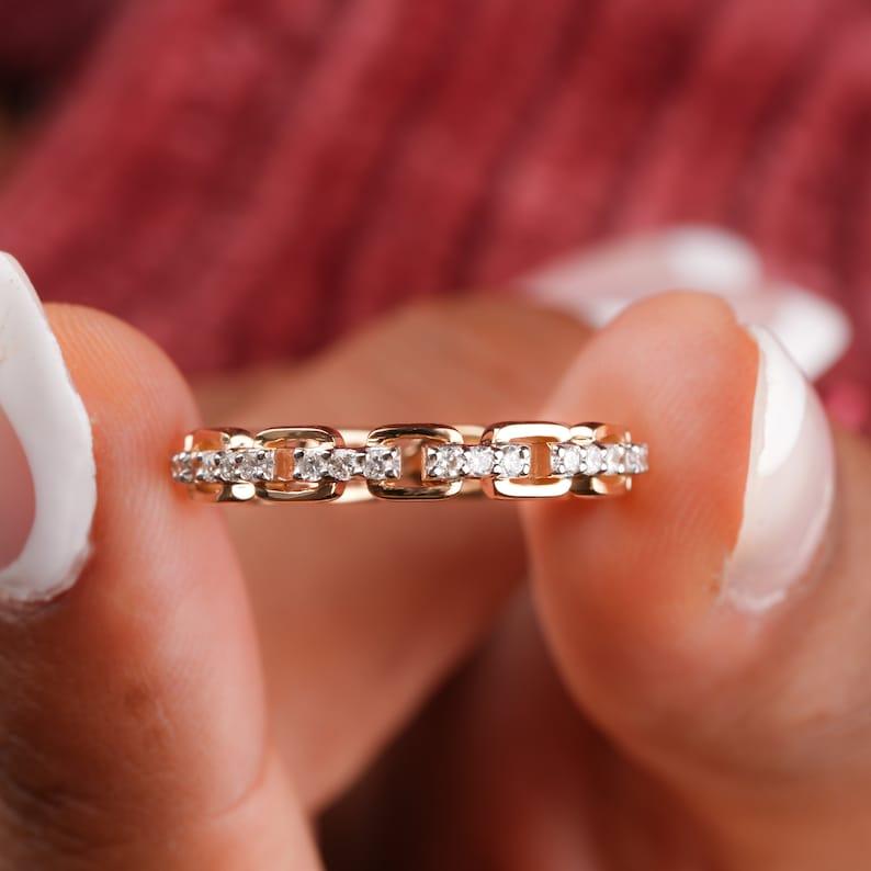 Anillo de compromiso de eslabón abierto con diamante natural Anillo de oro de 14k Anillo de cadena de eslabones para ella. en venta 3