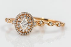 Natural Diamond Oval Cut 1.00 CT GIA Engagement Wedding Ring Set 14K Rose Gold