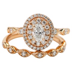 Natural Diamond Oval Cut 1.00 CT GIA Engagement Wedding Ring Set 14K Rose Gold
