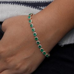 Natural Diamond Oval Emerald 14k Yellow Gold Tennis Bracelet Jewelry Unisex