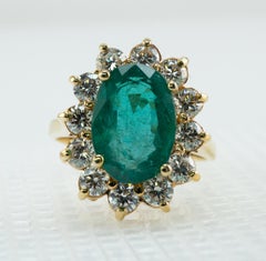 Natural Diamond Oval Emerald Ring 18k Gold