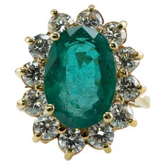 Vintage Natural Diamond Oval Emerald Ring 18k Gold