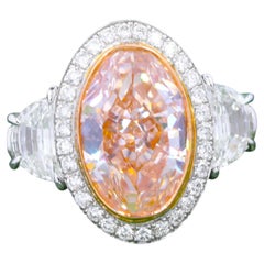 Natural Diamond Oval Fancy Pink 5.03 Carat GIA Halo Engagement Ring Platinum