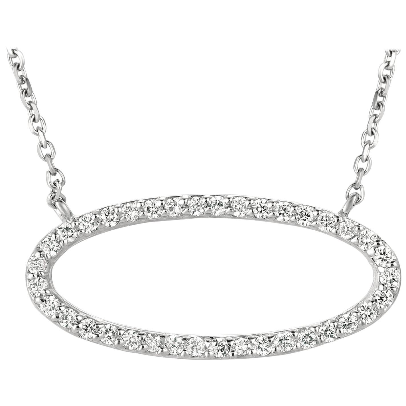 Natural Diamond Oval Shape Pendant Necklace 14 Karat White Gold Chain