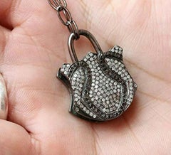 Natural Diamond Padlock Pendant Necklace in 925 Sterling Silver