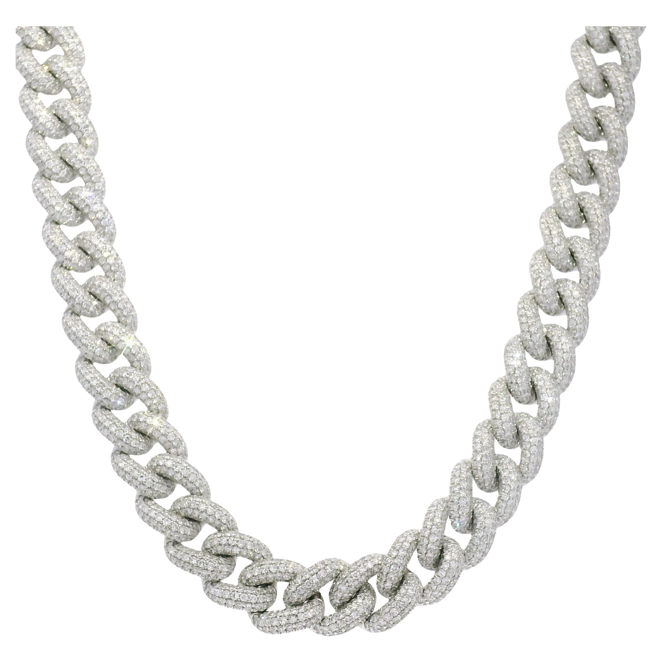 Natural Diamond Pave 14-Karat Cuban Link Necklace In Stock