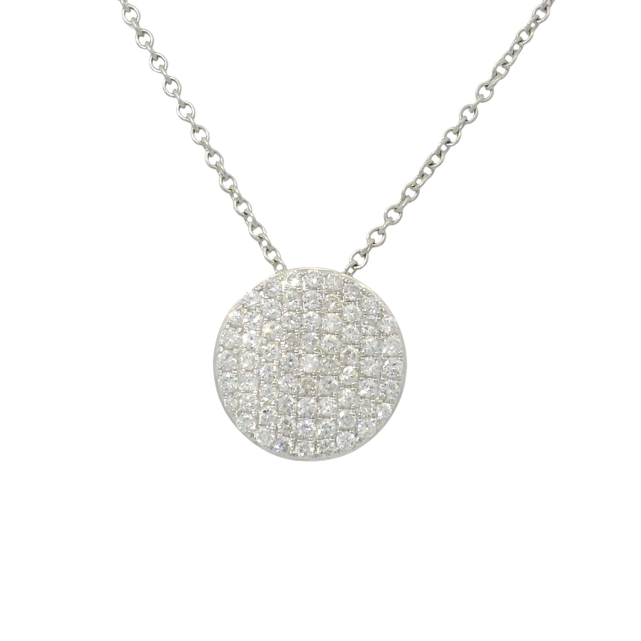 Natural Diamond Pave 18-Karat Circle Pendant Necklace In Stock