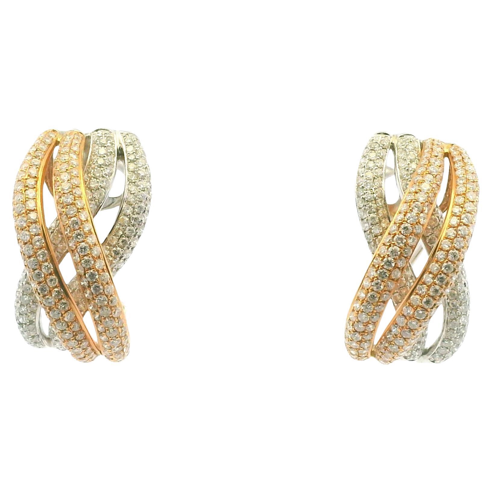 Natural Diamond Pave 18-Karat Crossover Hoop Earrings In Stock