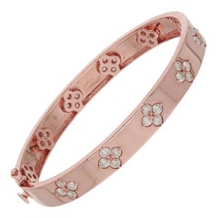 Bracciale Charm Bangle con diamanti naturali e pavé di trifoglio Gioielli in oro rosa 14 carati