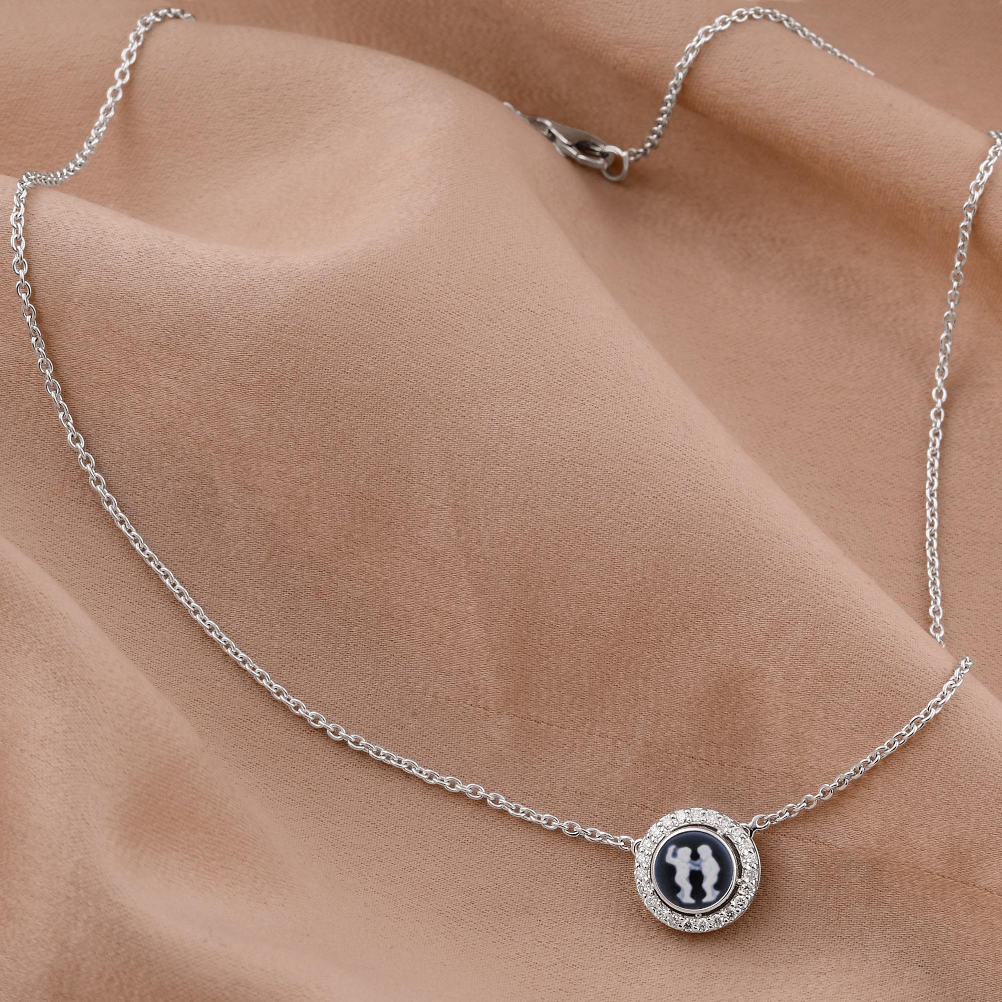 Women's Natural Diamond Pave Gemini Zodiac Charm Pendant Necklace 14 Karat White Gold For Sale
