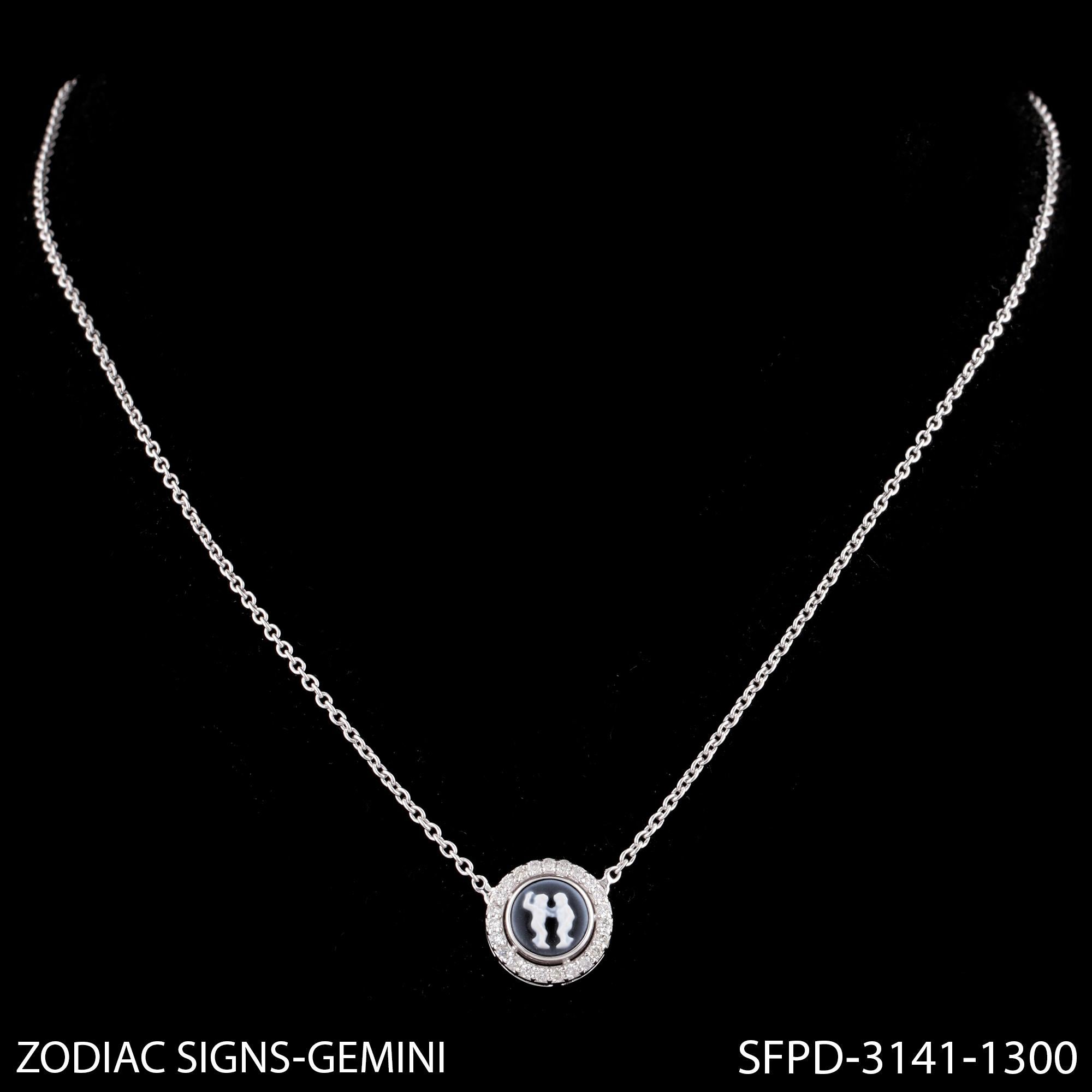 Natural Diamond Pave Gemini Zodiac Charm Pendant Necklace 14 Karat White Gold For Sale 1