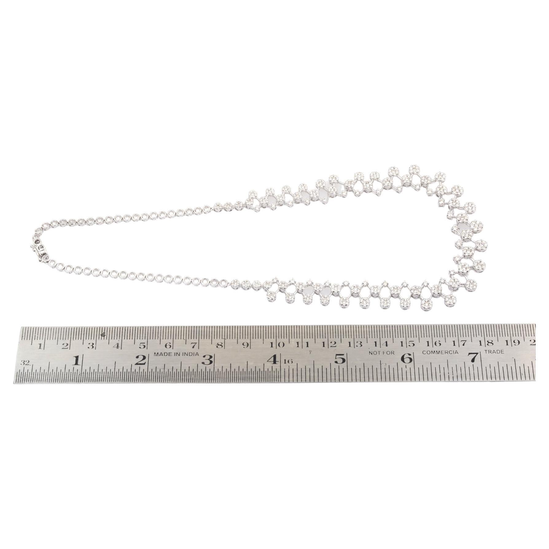 Women's Natural Diamond Pave Geometric Style Charm Necklace 18 Karat White Gold Jewelry For Sale