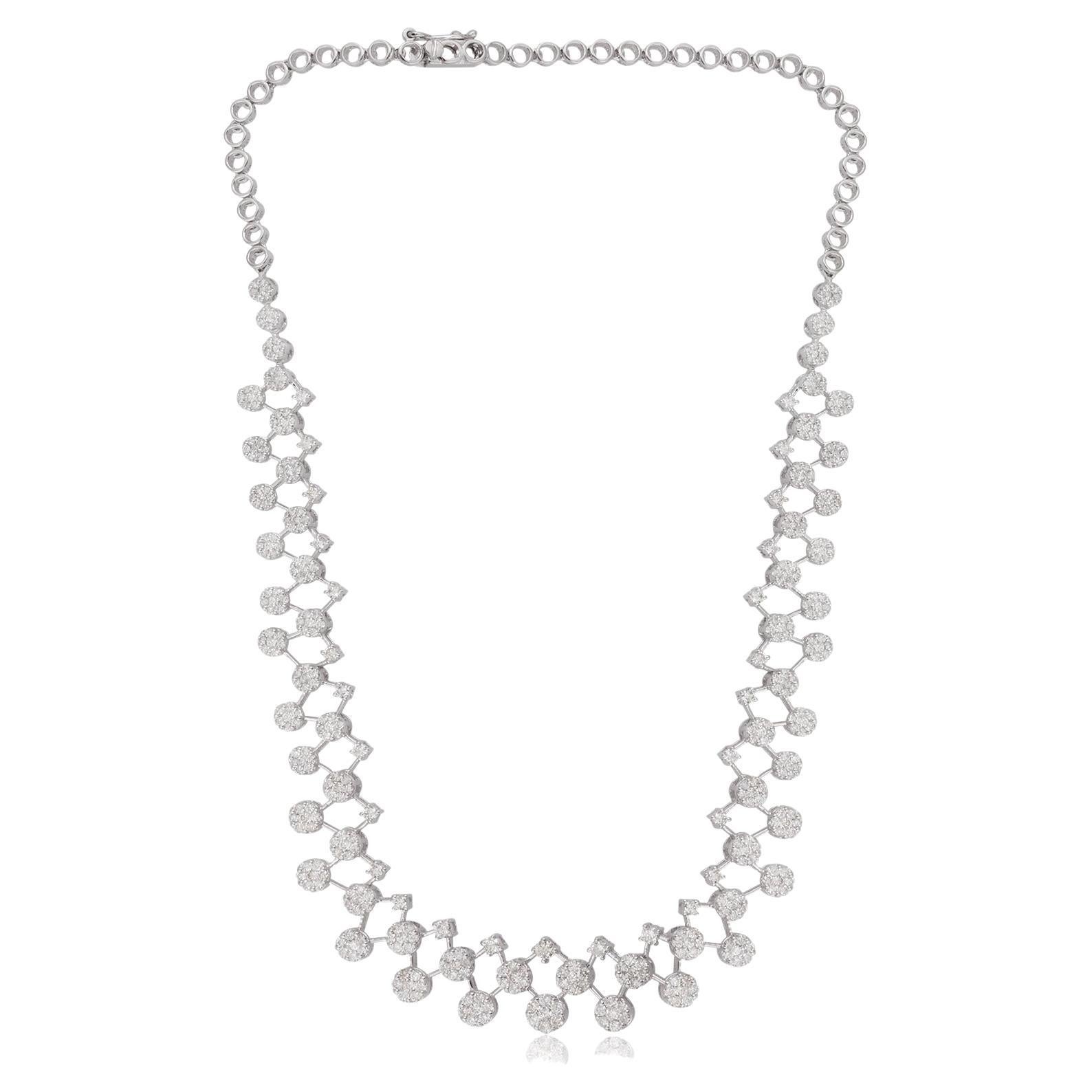 Natural Diamond Pave Geometric Style Charm Necklace 18 Karat White Gold Jewelry
