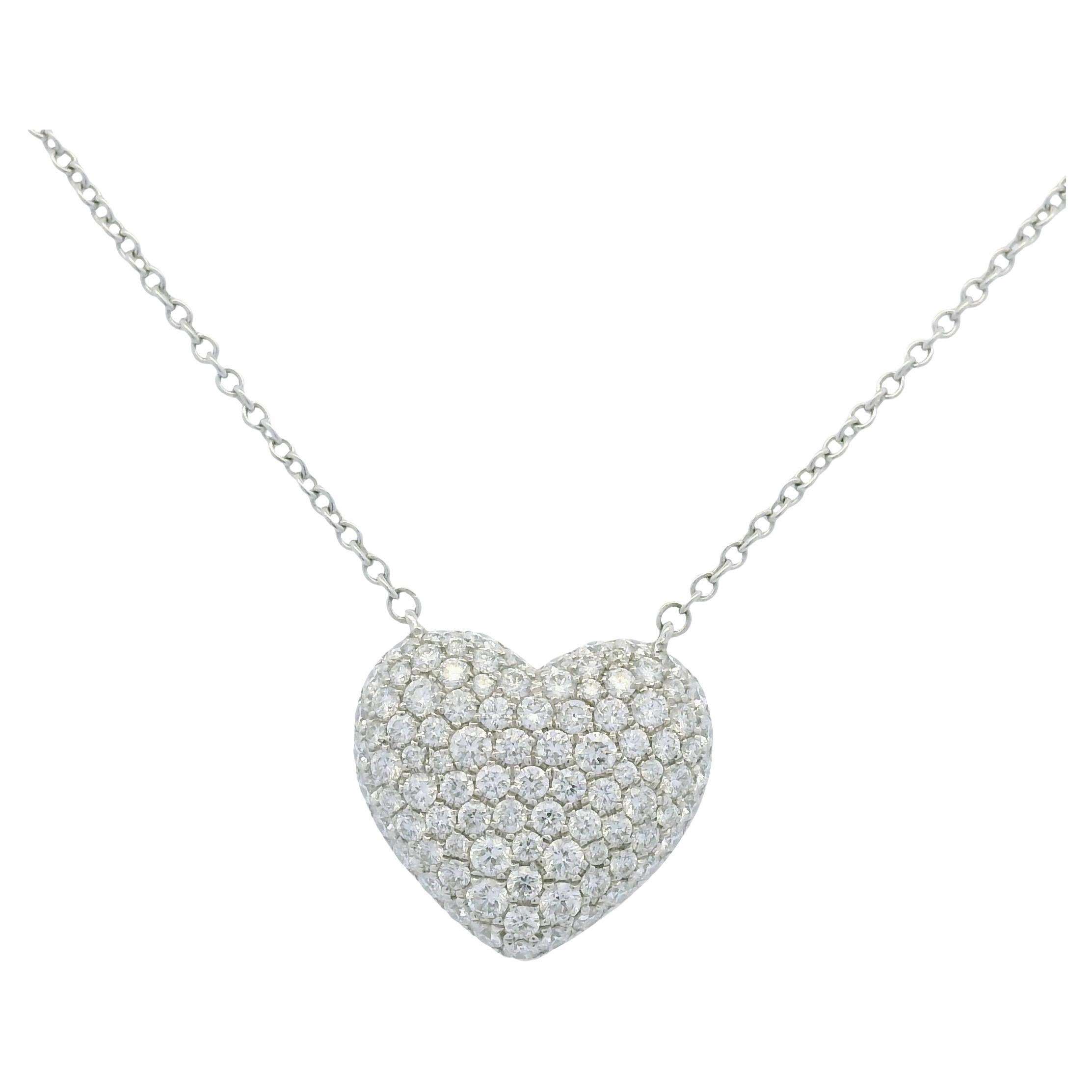 Natural Diamond Pave Heart 18-Karat Pendant Necklace In Stock