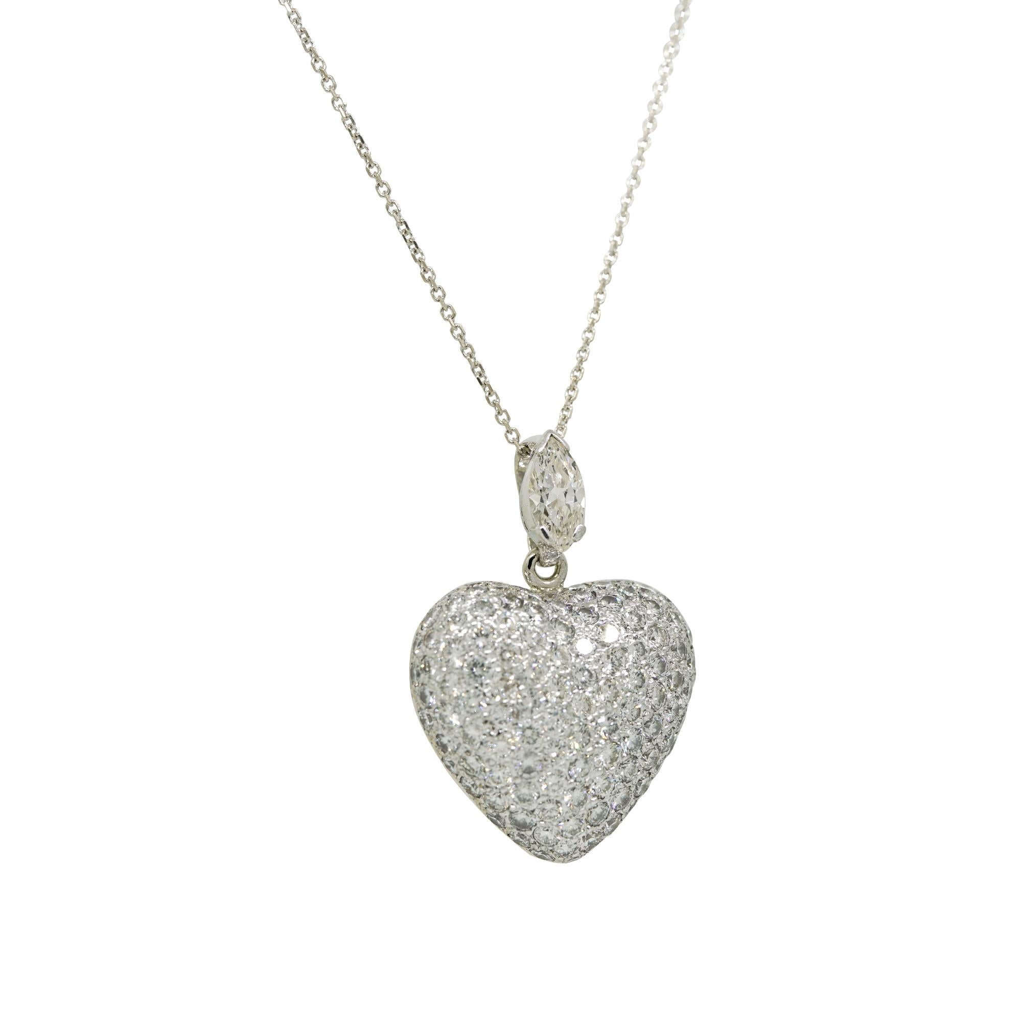 Round Cut Natural Diamond Pave & Marquise Cut Diamond 18 Karat Heart Pendant In Stock For Sale