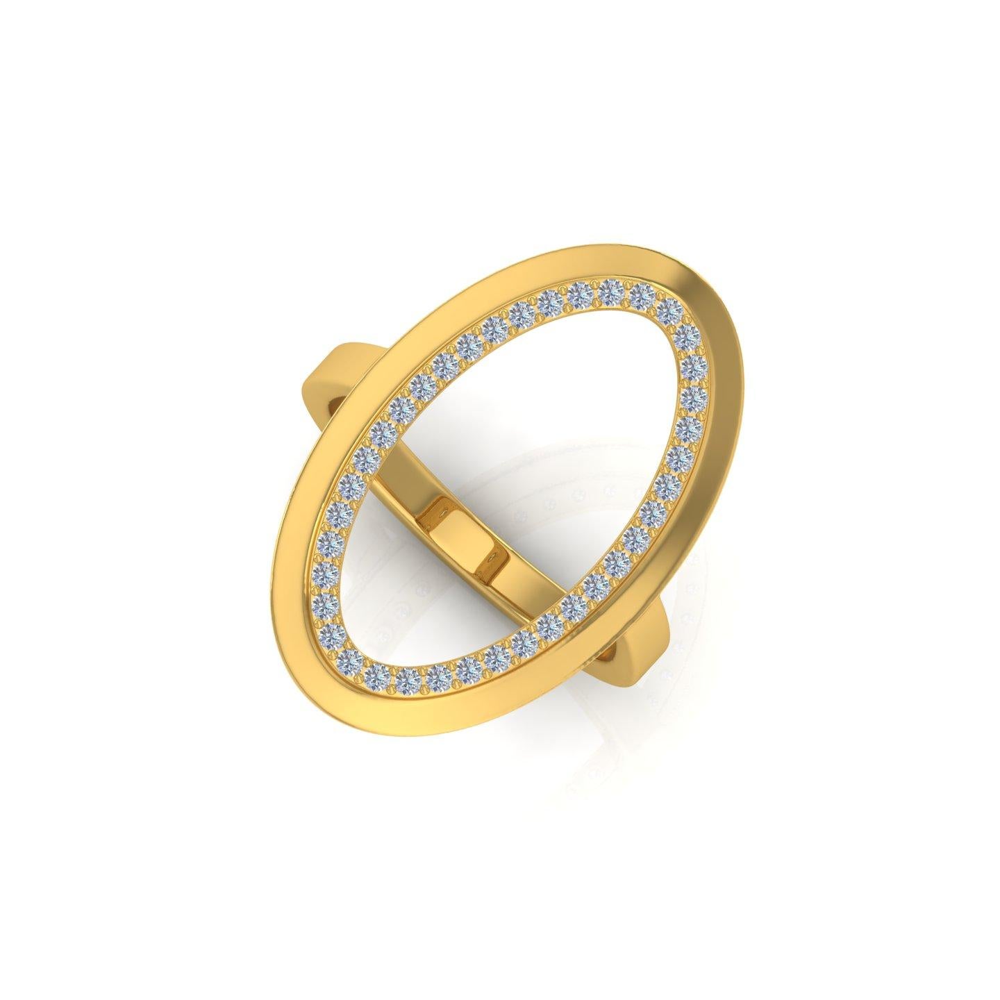 Women's Natural Diamond Pave Oval Shape Ring 18 Karat Yellow Gold Handmade Fine Jewelry For Sale