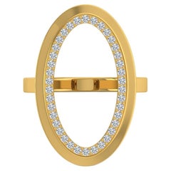 Bague de forme ovale en or jaune 18 carats avec pavé de diamants naturels, faite à la main