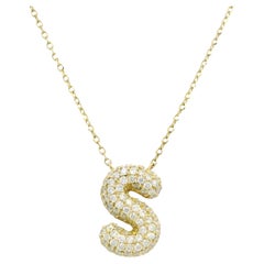 Natural Diamond Pave "S" Initial 14-Karat Pendant Necklace In Stock