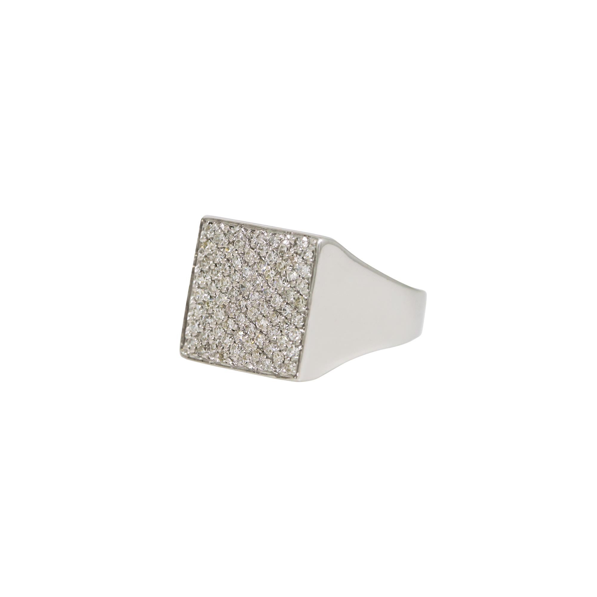 Modern Natural Diamond Pave Square 14 Karat Ring In Stock For Sale