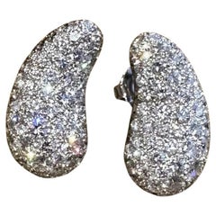 Natural Diamond Pave Teardrop Bean Earrings in Platinum and 18k White Gold