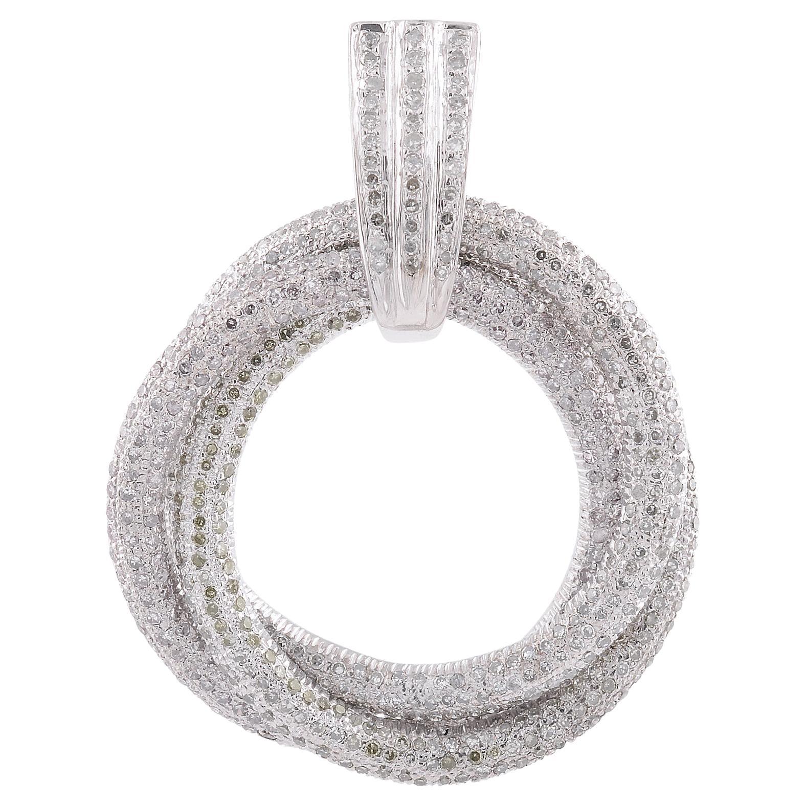 Natural Diamond Pave Three Circle Pendant Necklace 18 Karat Gold Silver