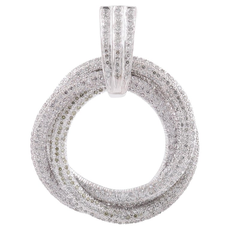 Natural Diamond Pave Three Circle Pendant Necklace 18 Karat Gold Silver ...