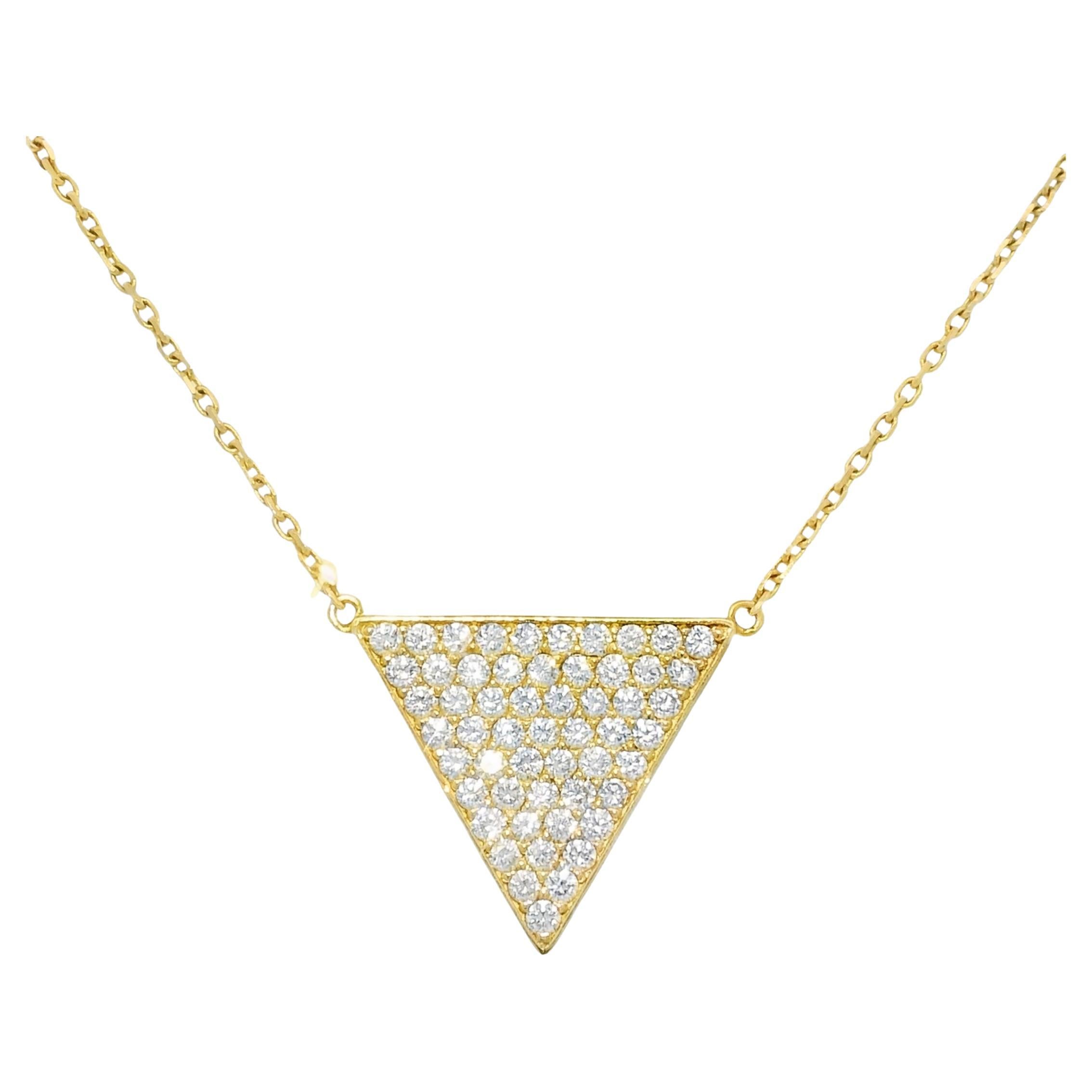 Natural Diamond Pave Triangle 14-Karat Pendant Necklace In Stock