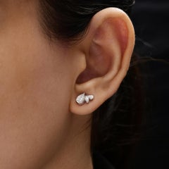 Natural Diamond Pear Cluster Stud Earrings 0.84 Carats in 18K White Gold