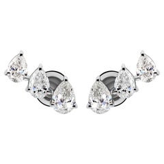 Natural Diamond Pear Cluster Stud Earrings 2.77 Carats in 18K White Gold
