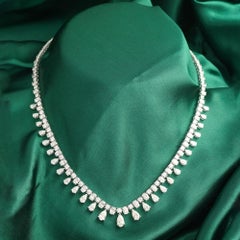 Natural Diamond Pear Drop Fringe Necklace in 18K White Gold 19.92 Carats SI