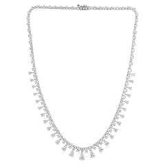 Natural Diamond Pear Drop Fringe Necklace in 18K White Gold 19.92 Carats SI