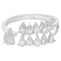 Natural Diamond Pear Wrap Ring in 18K White Gold 0.95 Ct Open Cuff Diamond Ring