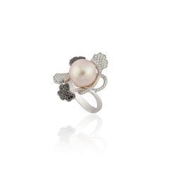 Natural 0.61cts Diamond & Pearl 13.80cts Ring in 18k Gold