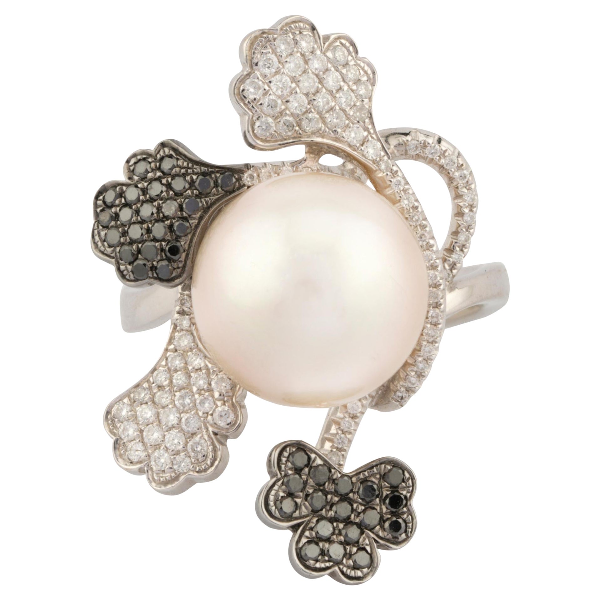 Natürlicher Diamant-Perlenring mit 0,61 Karat Diamant & Perle 13,80 Karat mit 18 Karat Gold